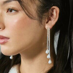 Dripping Pearl Rhinestone Statement Earrings